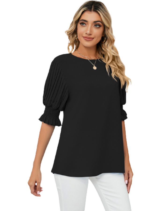 SHOPIQAT Puff-sleeve Crewneck Top - Premium from shopiqat - Just $6.500! Shop now at shopiqat